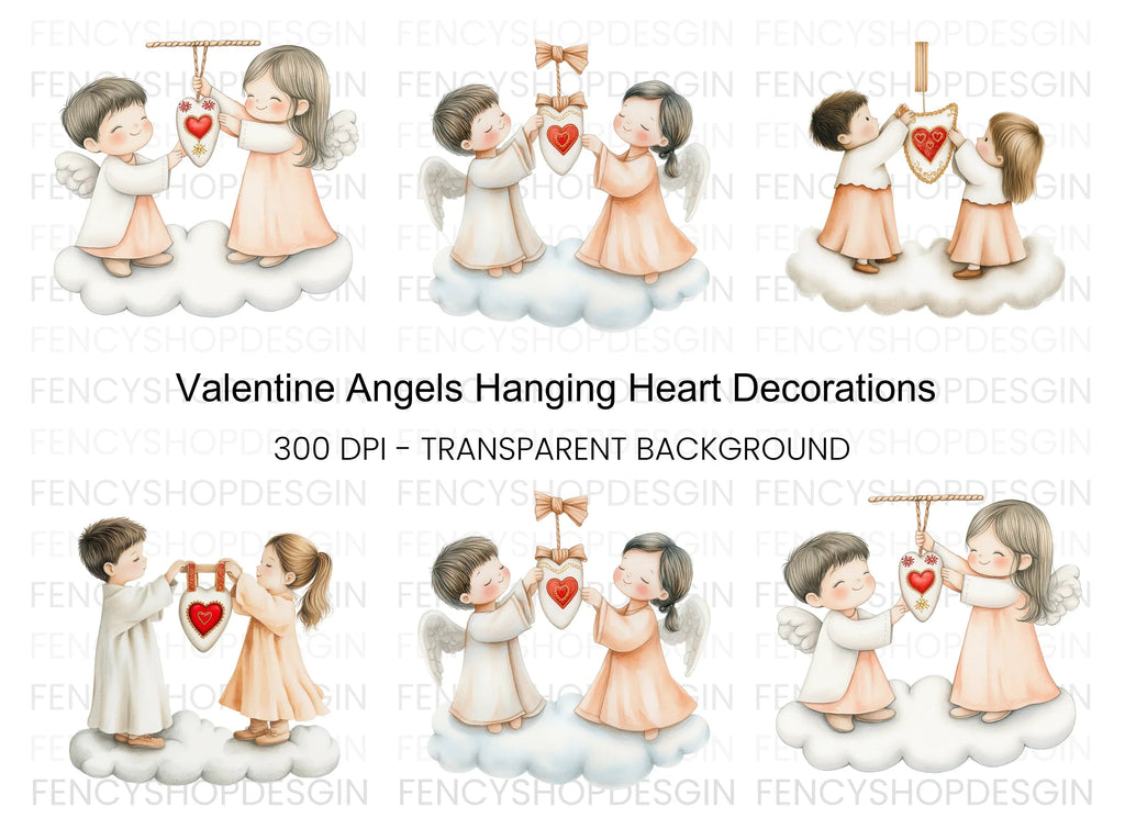 Angels Hanging Hearts Clipart Bundle