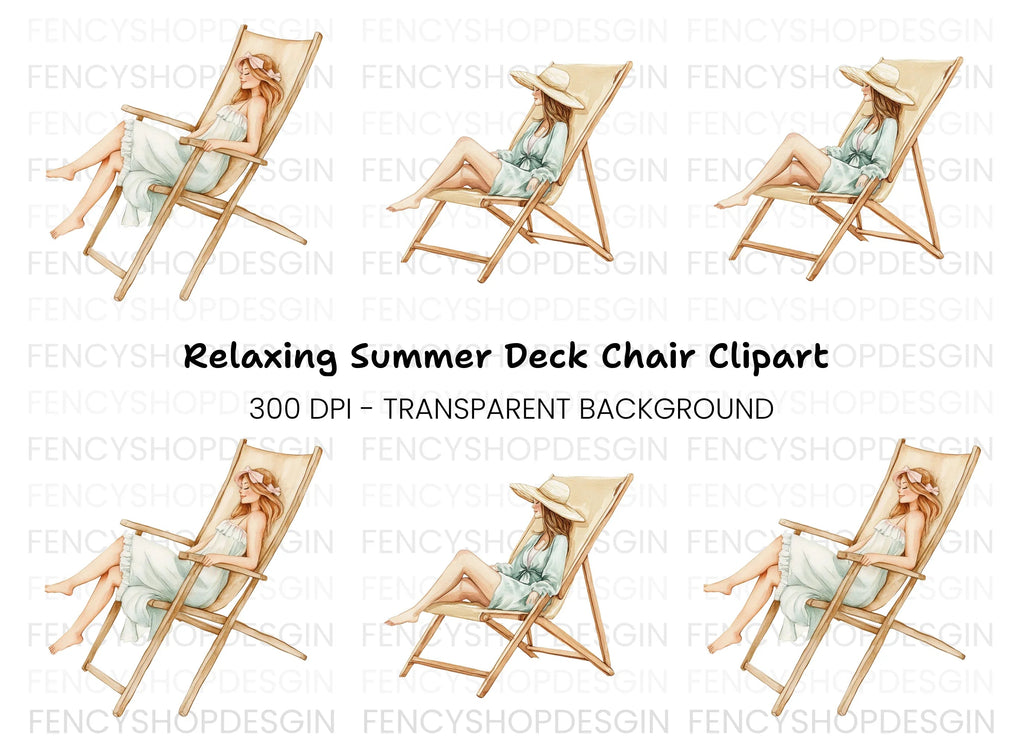 Relaxing Women on Beach Chairs Clipart Bundle