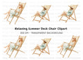 Relaxing Women on Beach Chairs Clipart Bundle