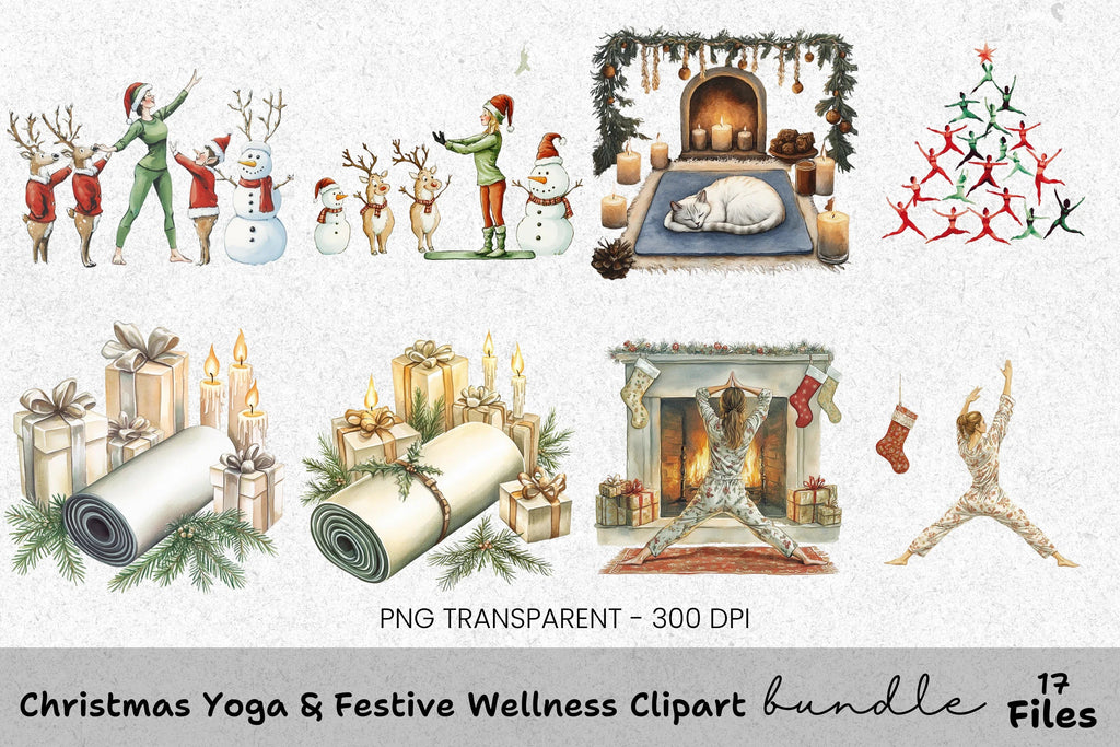 Christmas Yoga Meditation Clipart Bundle