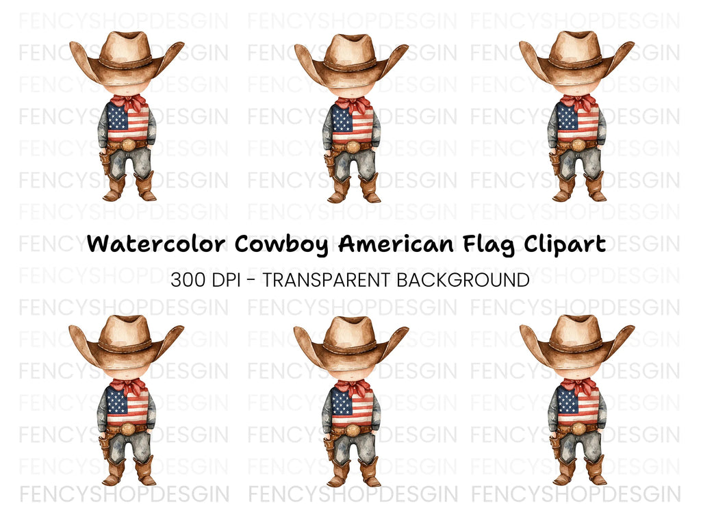 Cute Cowboy with American Flag Clipart Bundle