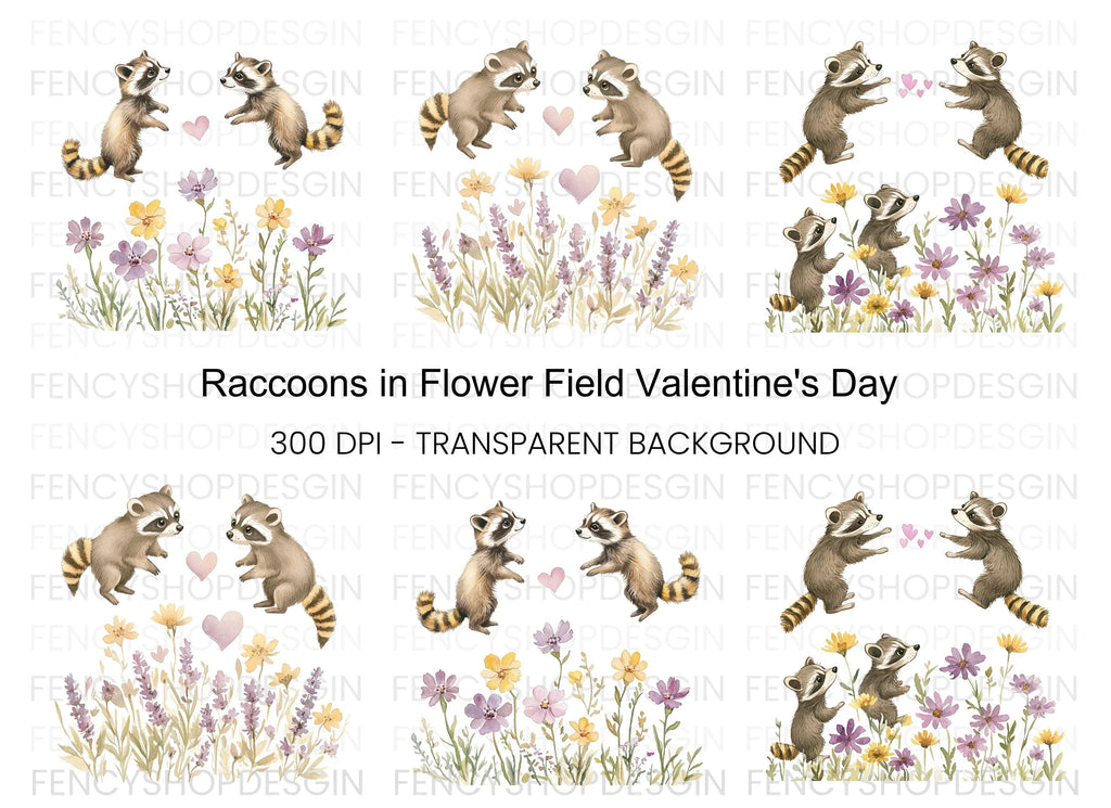 Raccoons and Wildflowers Clipart Bundle