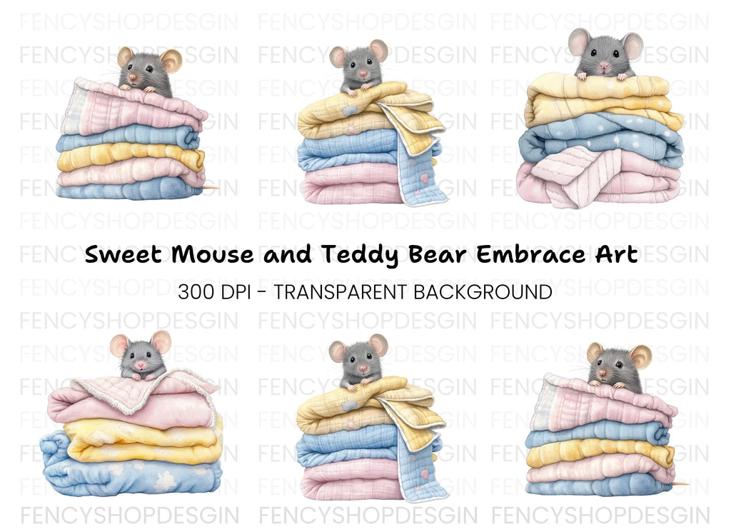Baby Mice on Cozy Blanket Stacks Clipart Bundle
