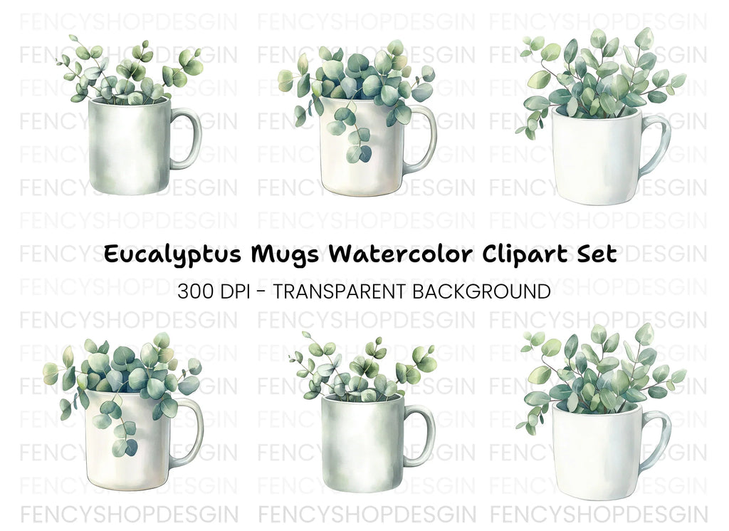 Eucalyptus in Mugs Clipart Bundle