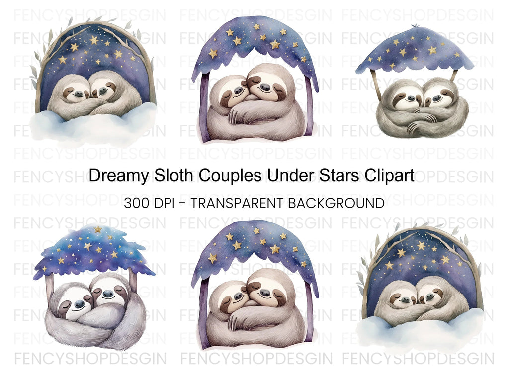 Dreamy Sloth Couple Clipart Bundle