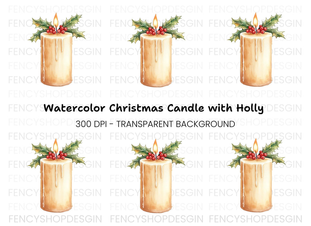 Christmas Candle with Holly Clipart Bundle