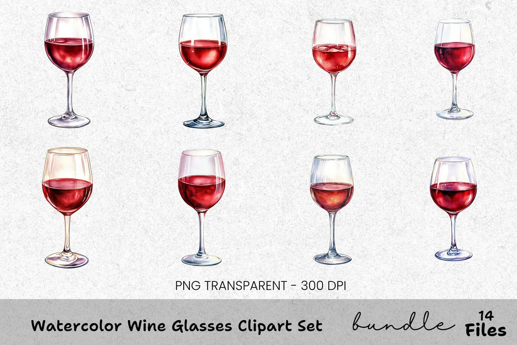 Wine Glasses Clipart Bundle