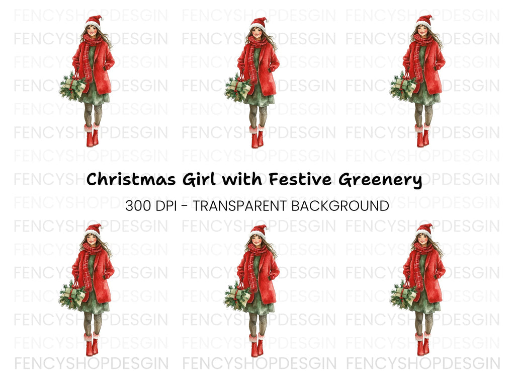 Christmas Gifts Clipart Bundle Featuring Woman