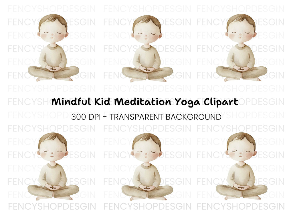 Meditating Boy Serenity Clipart Bundle