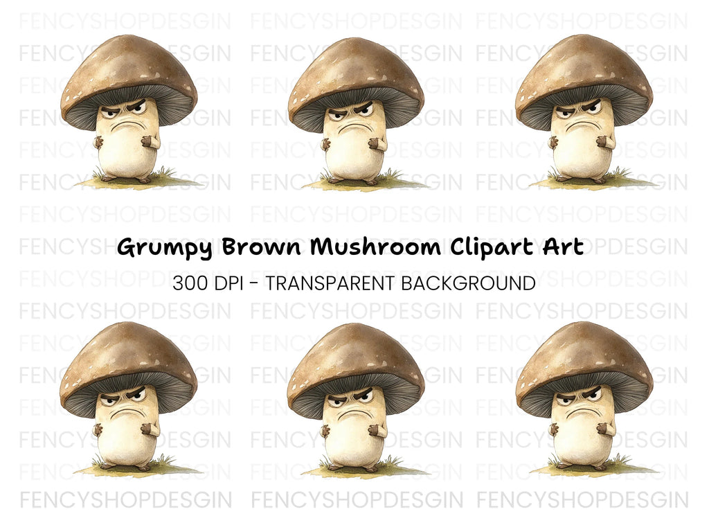 Angry Brown Mushroom Clipart Bundle