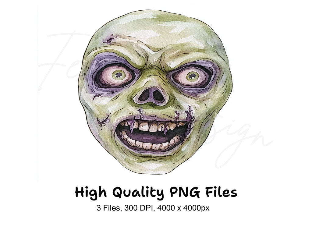 Zombie Faces Halloween Clipart Bundle
