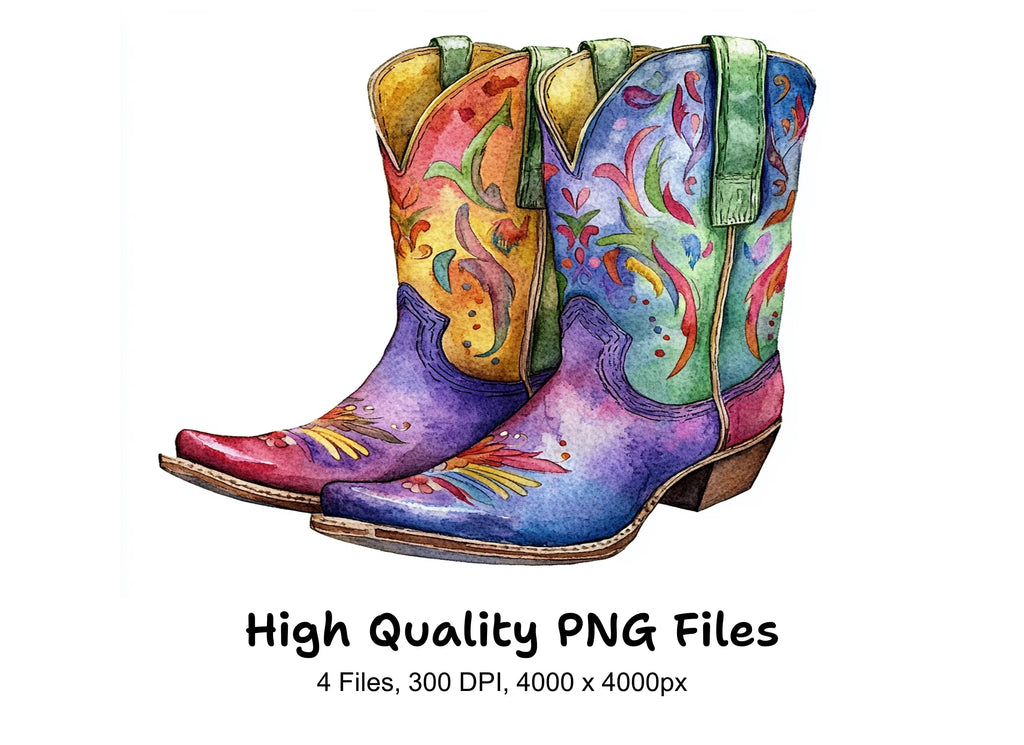 Boho Cowboy Boots Clipart Bundle