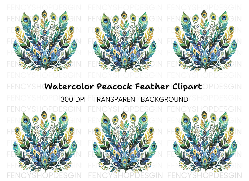 Peacock Feather Arrangement Clipart Bundle