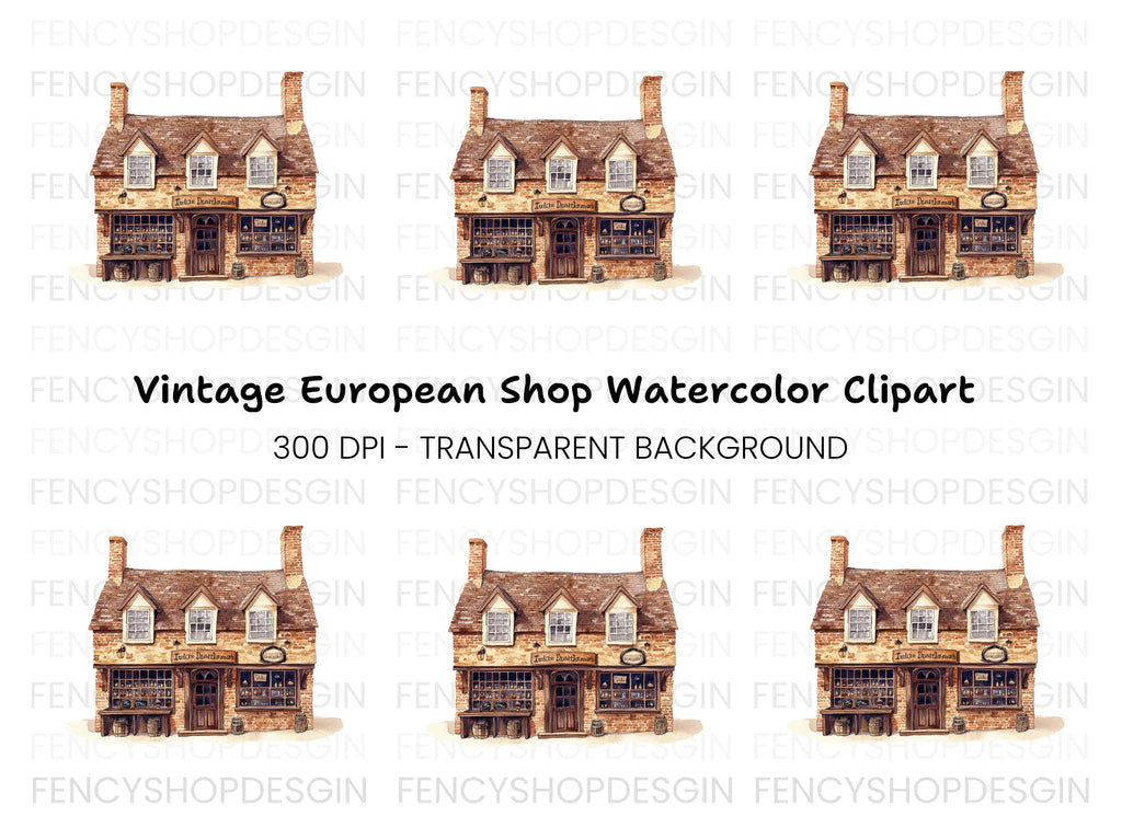 Vintage Brick Shop Illustration Clipart Bundle