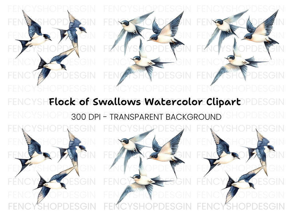 Flying Swallows Clipart Bundle
