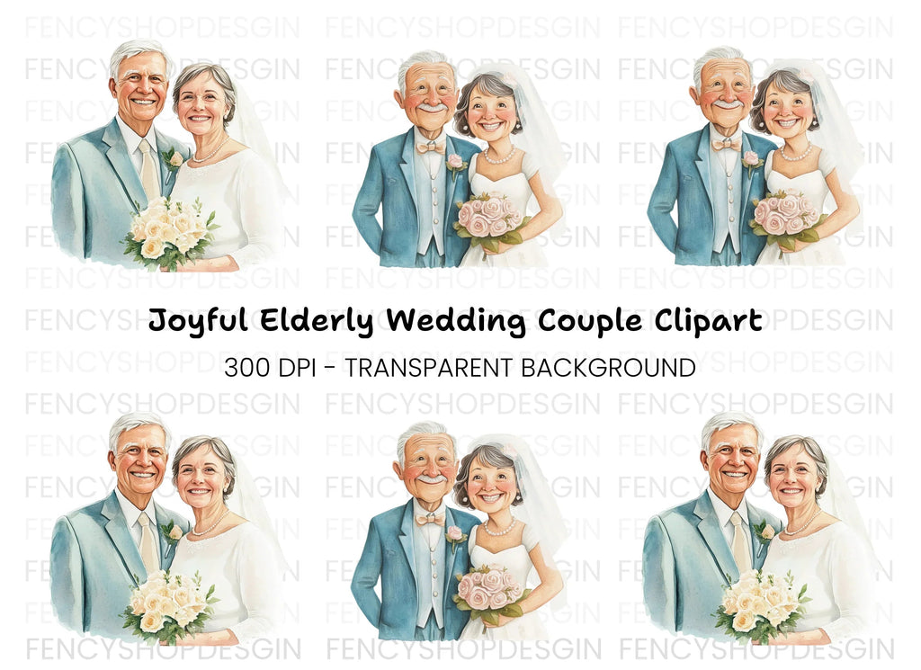 Elderly Couple Wedding Clipart Bundle