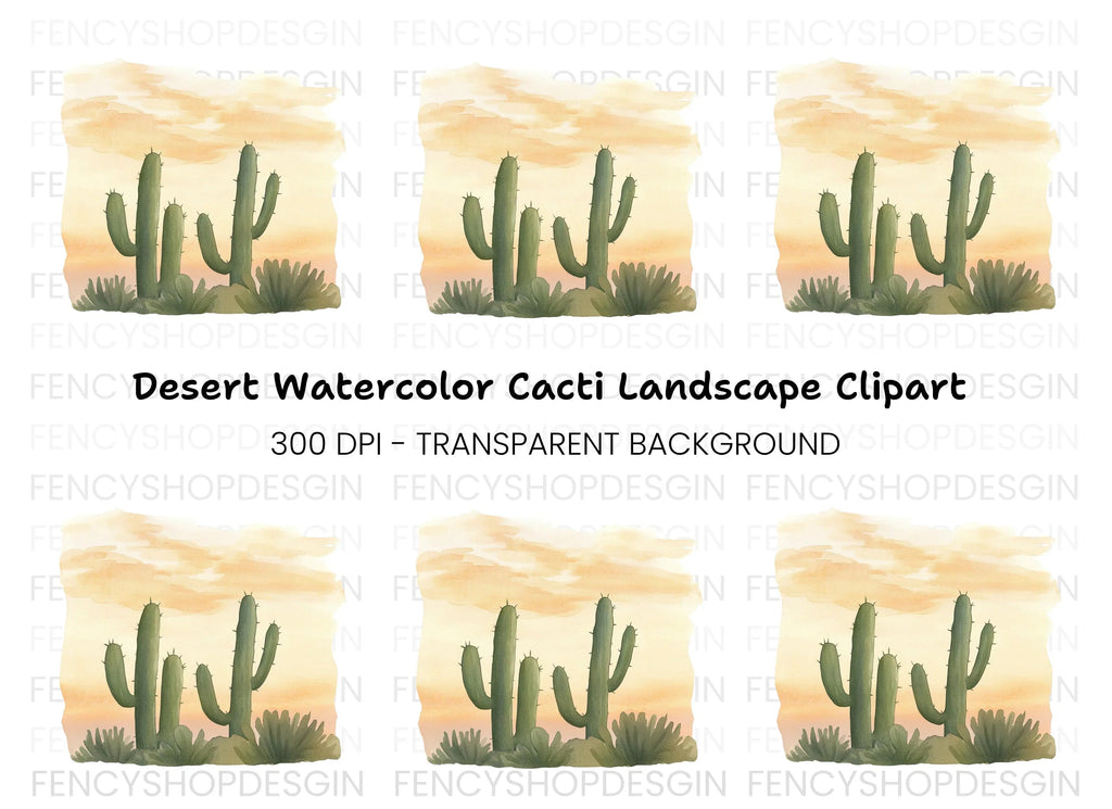 Desert Cactus Sunset Clipart Bundle