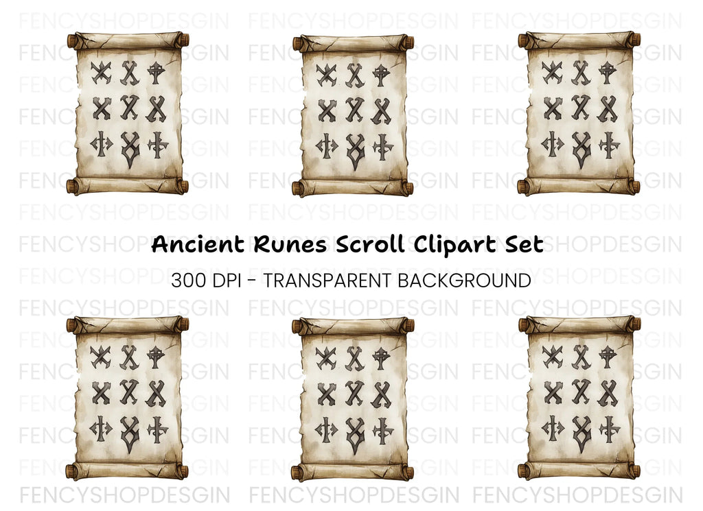 Ancient Scroll Mysterious Symbols Clipart Bundle