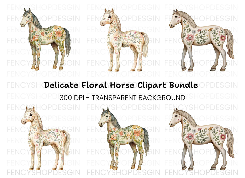 Floral Horses Clipart Bundle