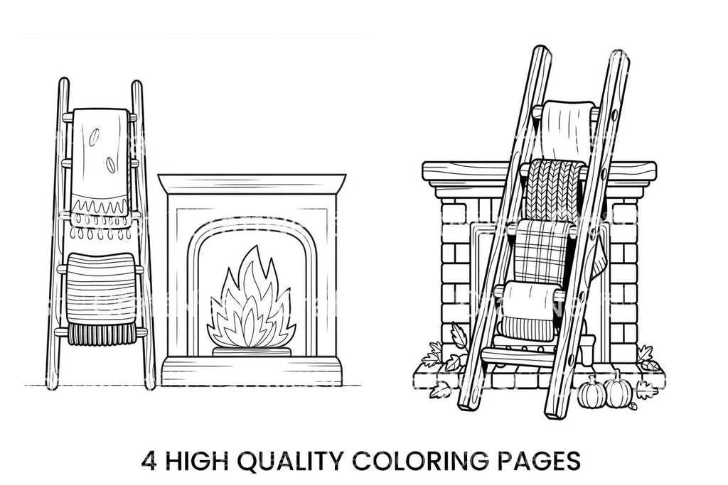 Autumn Fireplace with Blanket Ladder Coloring Books
