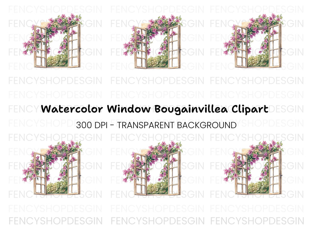 Open Window with Bougainvillea Clipart Bundle