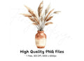 Pampas Grass in Terracotta Vase Clipart Bundle