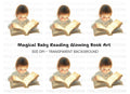 Cute Baby Girl Reading Magical Book Clipart Bundle