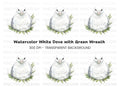 White Dove with Green Leaves Clipart Bundle