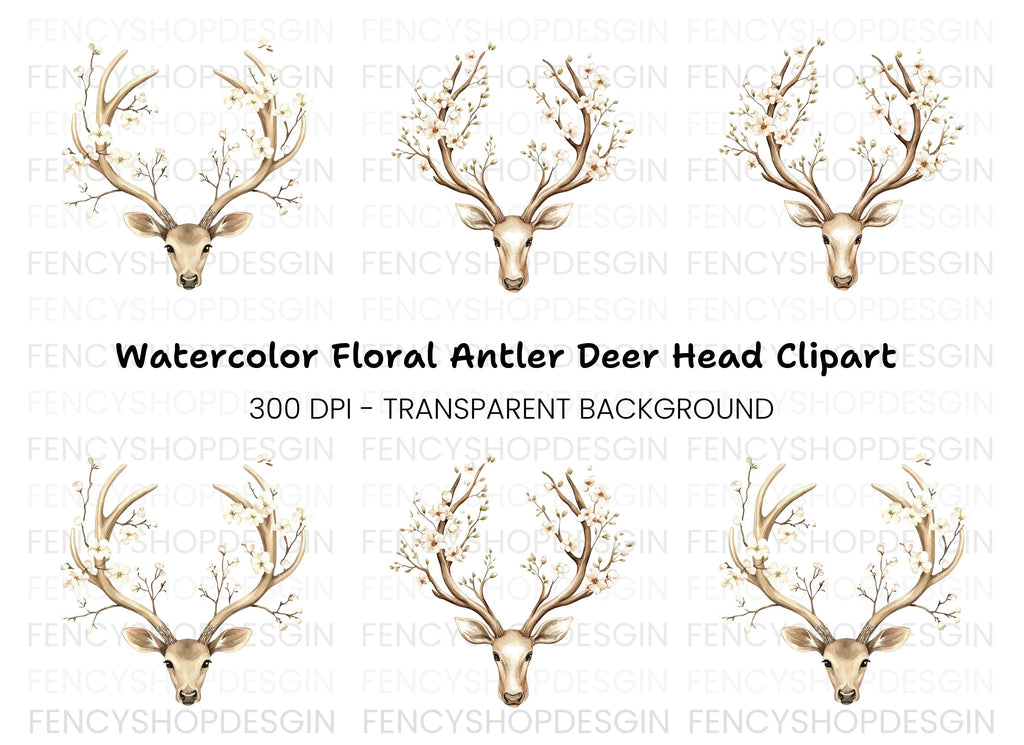 Deer Antlers with Flowers Clipart Bundle