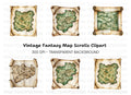 Fantasy World Map Scroll Clipart Bundle