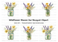 Wildflower Mason Jar Bouquets Clipart Bundle