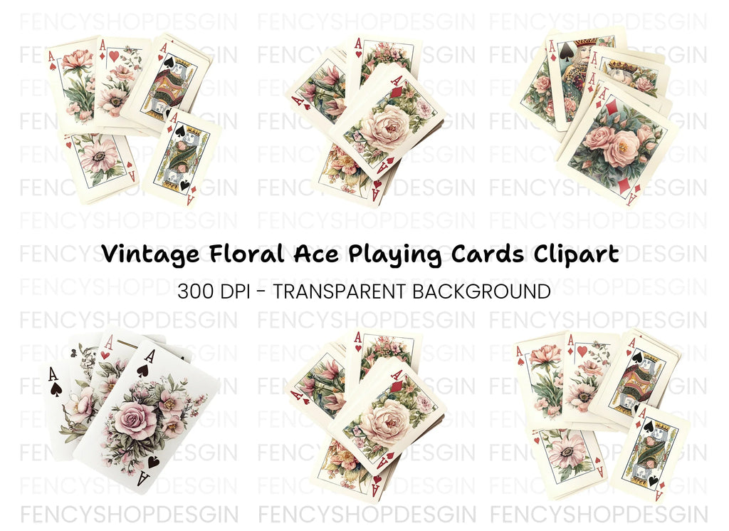Floral Ace Playing Cards Clipart Bundle