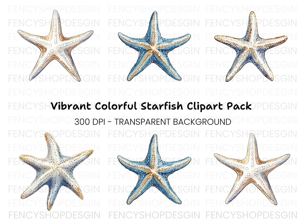 Blue and White Starfish Clipart Bundle