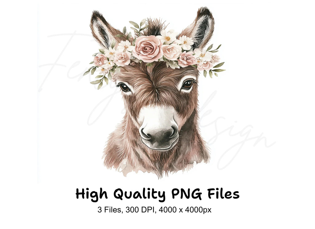 Cute Donkey Flower Crown Clipart Bundle