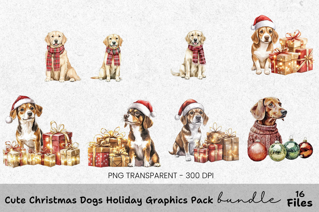 Holiday Dogs Gifts Clipart Bundle