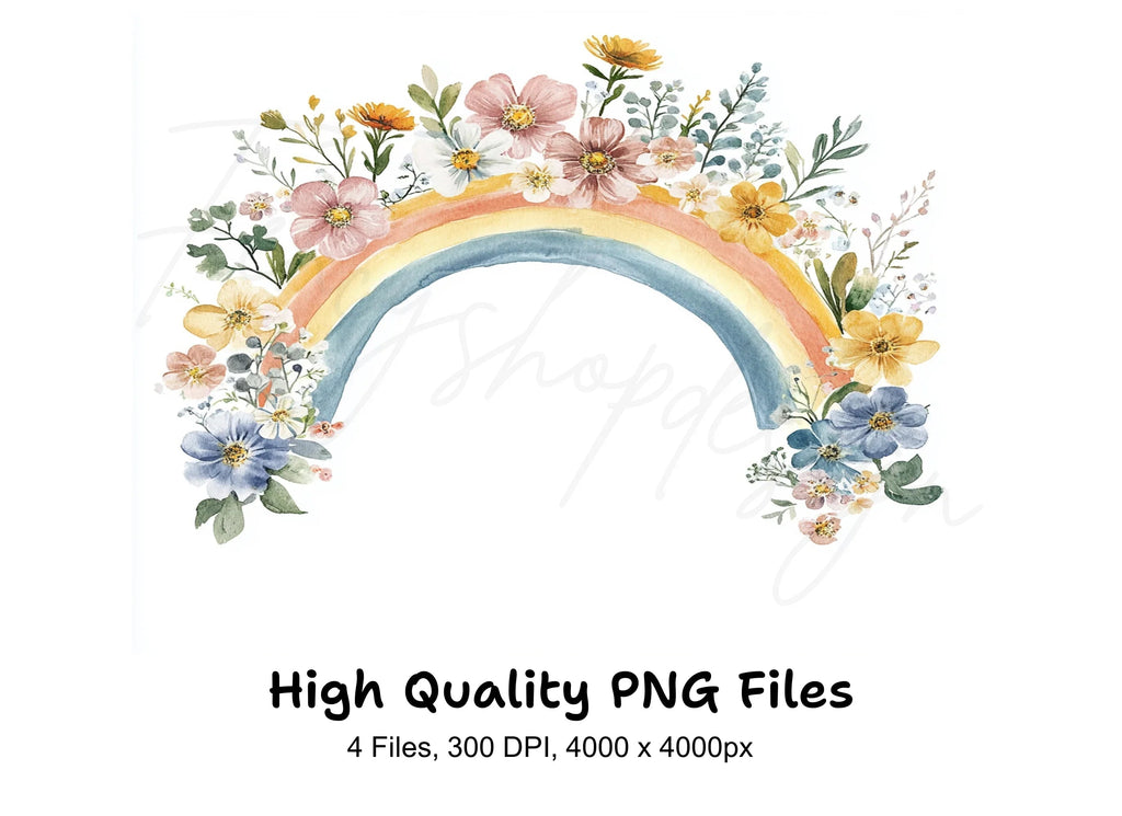 Rainbow Floral Clipart Bundle