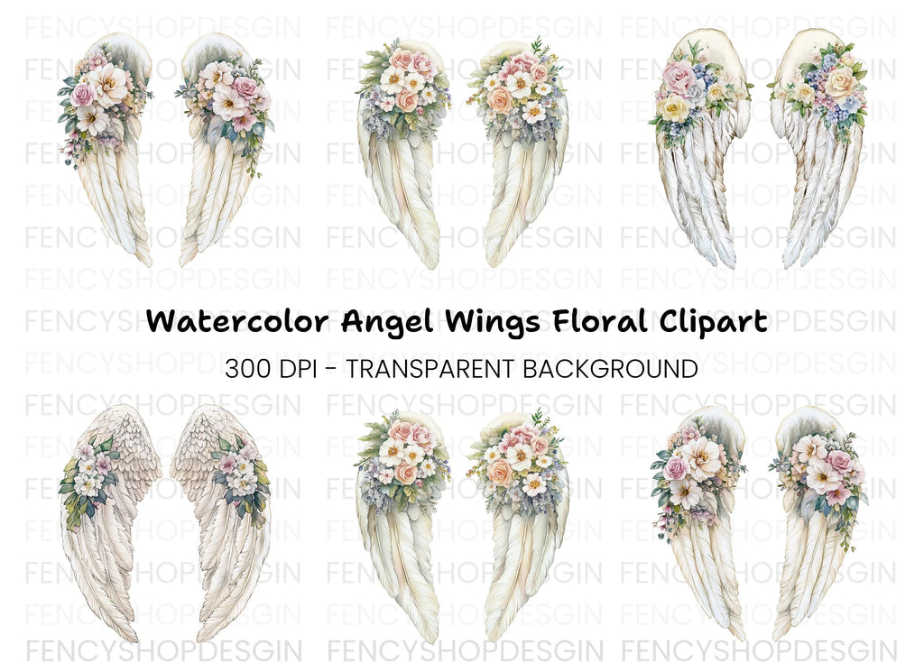 Angel Wings Floral Clipart Bundle