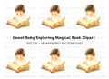Sweet Baby Boy Reading Enchanted Book Clipart Bundle