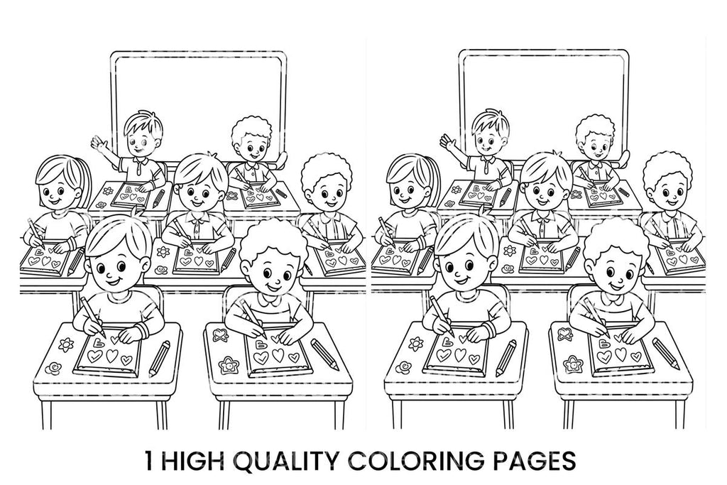 School Kids Learning Coloring Books