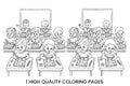 School Kids Learning Coloring Books
