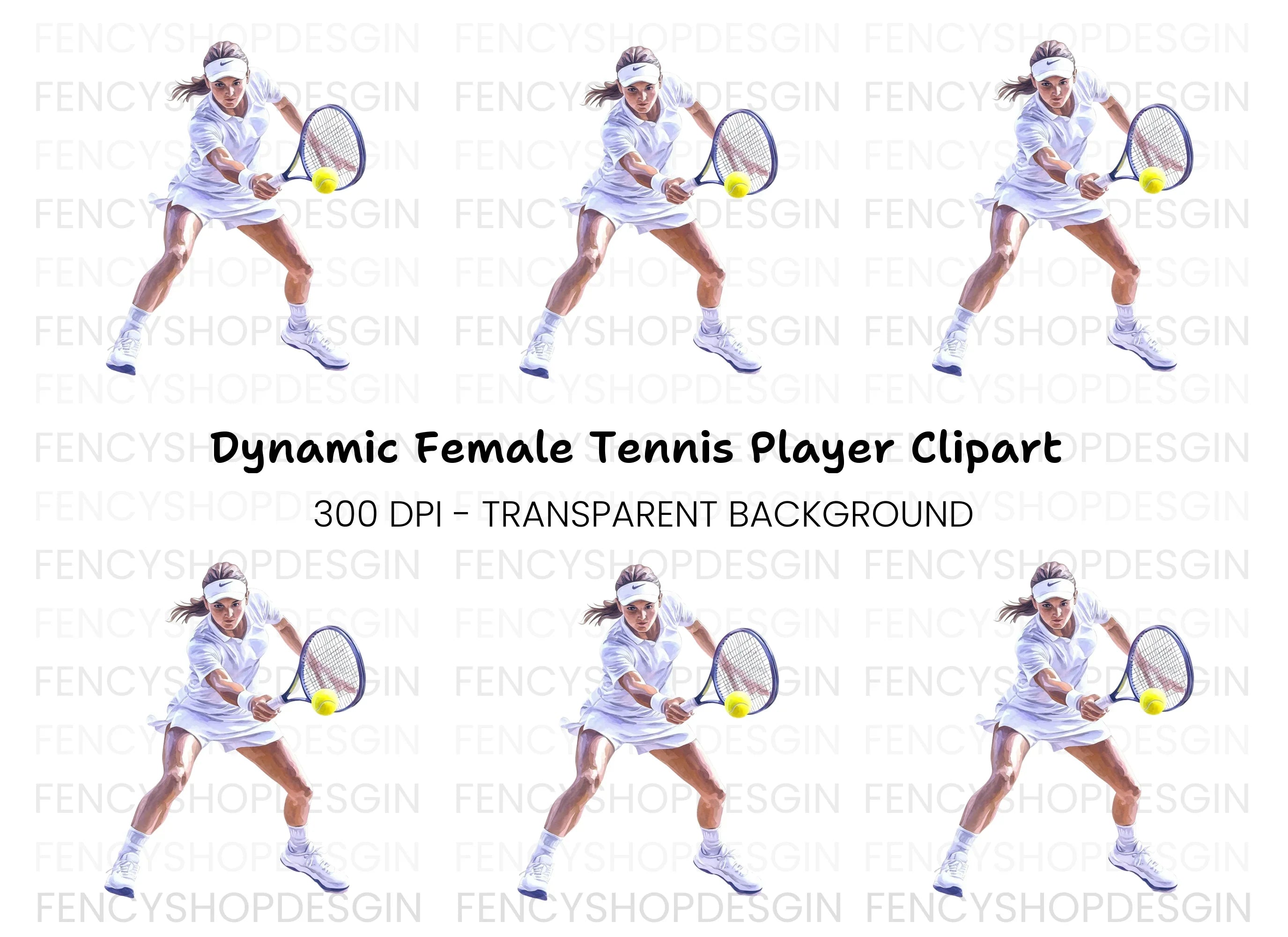 Dynamic Female Tennis Player Clipart Bundle