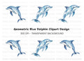 Blue Geometric Dolphin Clipart Bundle