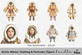 Arctic Winter Clothing Portraits Clipart Bundle