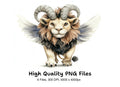 Fantasy Lion with Horns and Wings Clipart Bundle