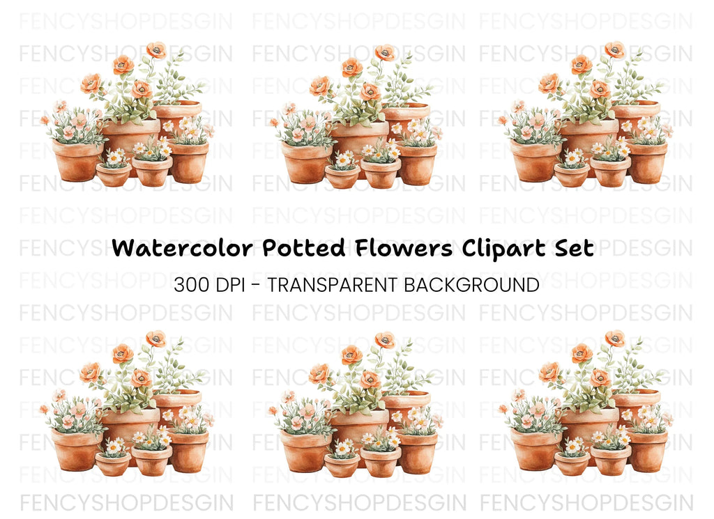 Potted Flowers Clipart Bundle