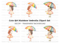 Girls with Rainbow Umbrella Clipart Bundle