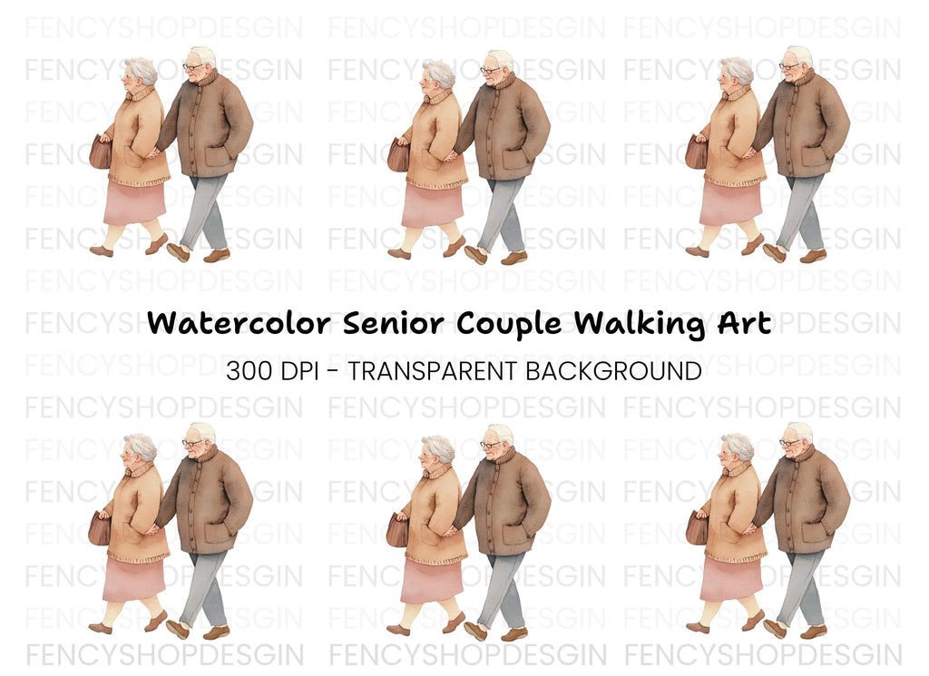 Walking Elderly Couple Clipart Bundle