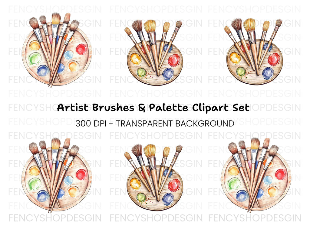 Paint Brushes and Palette Clipart Bundle