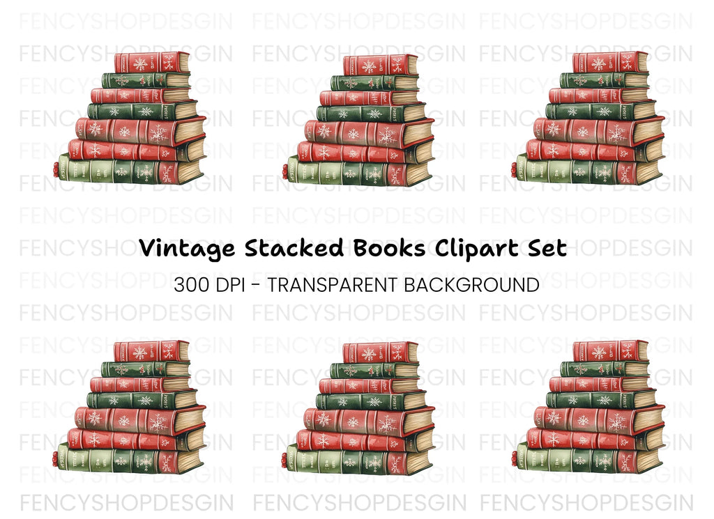 Christmas Books Stack Clipart Bundle