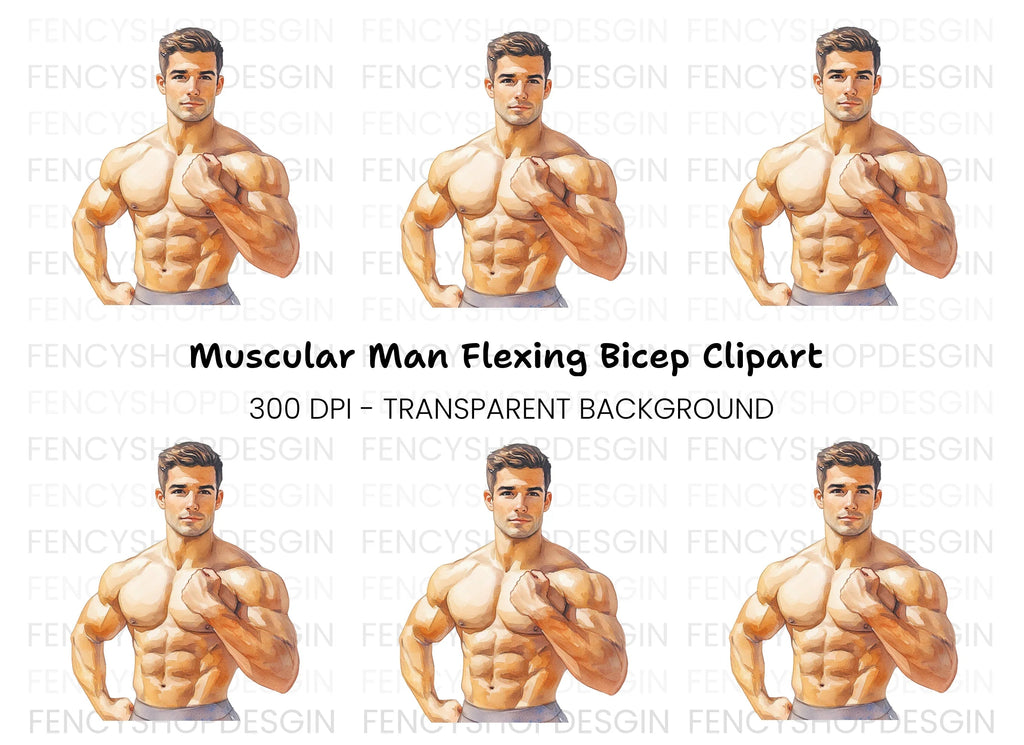 Bodybuilder Flexing Pose Clipart Bundle